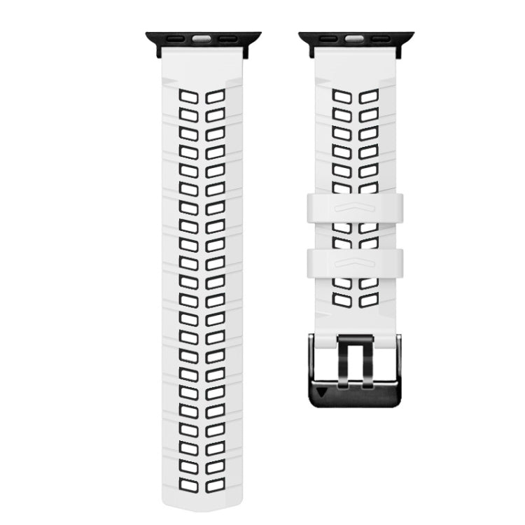 For Apple Watch Series 8 45mm Twill Dual-row Buckle Silicone Watch Band(White Black) - Watch Bands by buy2fix | Online Shopping UK | buy2fix