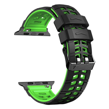 For Apple Watch Series 8 45mm Twill Dual-row Buckle Silicone Watch Band(Black Green) - Watch Bands by buy2fix | Online Shopping UK | buy2fix