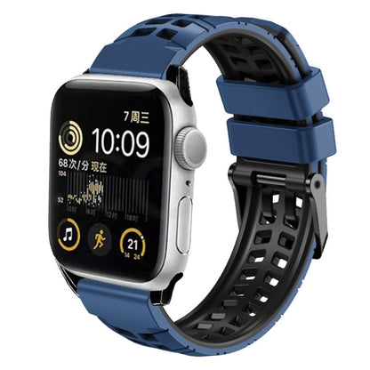 For Apple Watch Series 8 45mm Twill Dual-row Buckle Silicone Watch Band(Midnight Blue Black) by buy2fix
