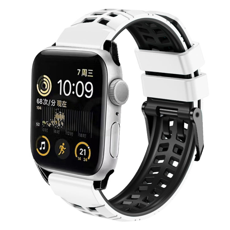 For Apple Watch SE 40mm Twill Dual-row Buckle Silicone Watch Band(White Black) - Watch Bands by buy2fix | Online Shopping UK | buy2fix