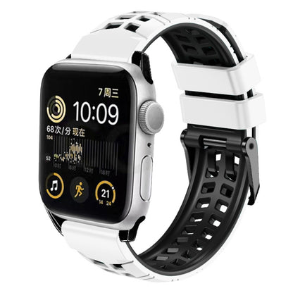 For Apple Watch SE 44mm Twill Dual-row Buckle Silicone Watch Band(White Black) by buy2fix