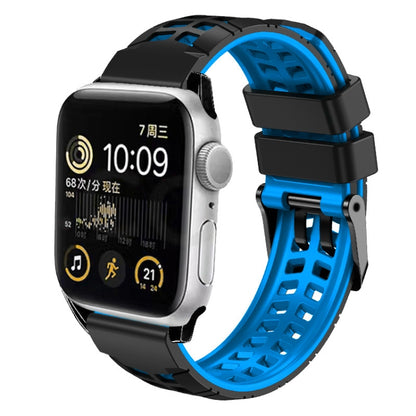 For Apple Watch Series 4 44mm Twill Dual-row Buckle Silicone Watch Band(Black Blue) - Watch Bands by buy2fix | Online Shopping UK | buy2fix