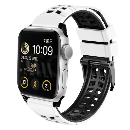For Apple Watch Series 4 40mm Twill Dual-row Buckle Silicone Watch Band(White Black)