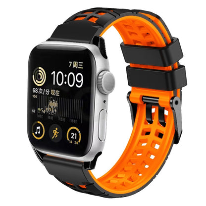 For Apple Watch Series 2 42mm Twill Dual-row Buckle Silicone Watch Band(Black Orange) - Watch Bands by buy2fix | Online Shopping UK | buy2fix