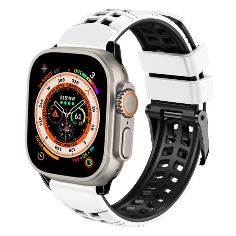 For Apple Watch Ultra 2 49mm Twill Dual-row Buckle Silicone Watch Band(White Black) by buy2fix