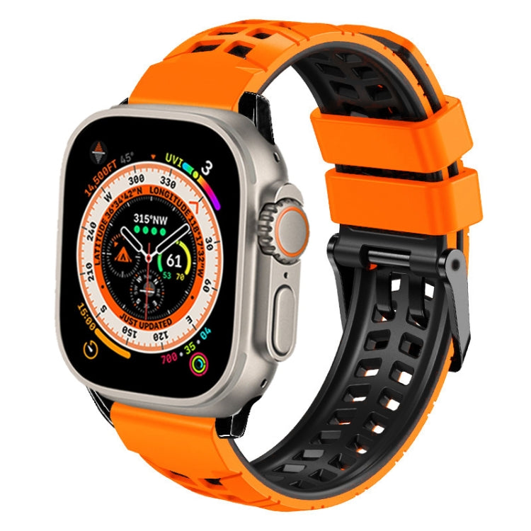 For Apple Watch Ultra 2 49mm Twill Dual-row Buckle Silicone Watch Band(Orange Black) by buy2fix