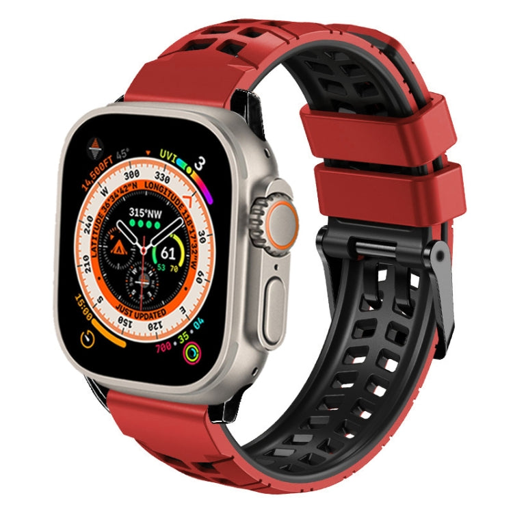 For Apple Watch Ultra 2 49mm Twill Dual-row Buckle Silicone Watch Band(Red Black) by buy2fix
