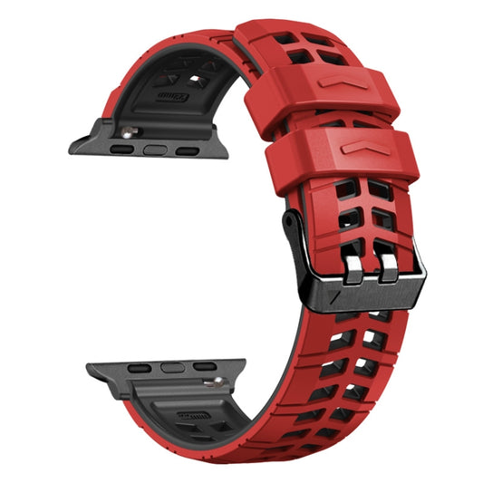 For Apple Watch Ultra 2 49mm Twill Dual-row Buckle Silicone Watch Band(Red Black) by buy2fix