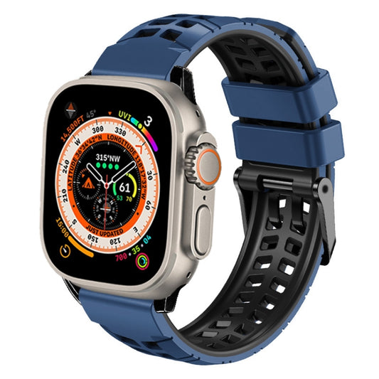For Apple Watch Ultra 2 49mm Twill Dual-row Buckle Silicone Watch Band(Midnight Blue Black) by buy2fix
