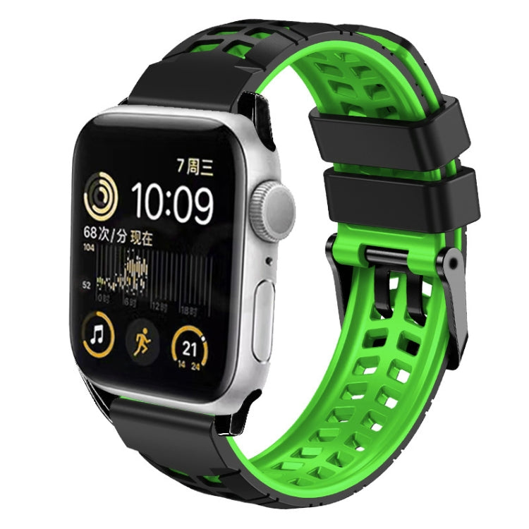 For Apple Watch Series 9 41mm Twill Dual-row Buckle Silicone Watch Band(Black Green) by buy2fix