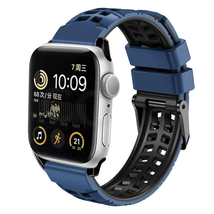 For Apple Watch Series 9 41mm Twill Dual-row Buckle Silicone Watch Band(Midnight Blue Black) by buy2fix