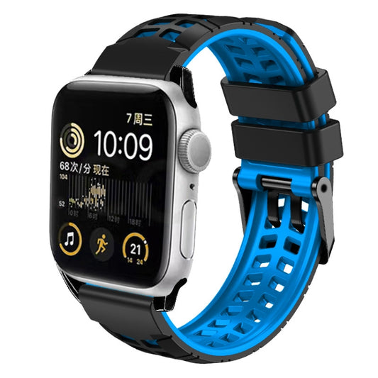 For Apple Watch Series 9 45mm Twill Dual-row Buckle Silicone Watch Band(Black Blue) by buy2fix