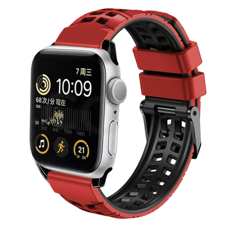 For Apple Watch Series 9 45mm Twill Dual-row Buckle Silicone Watch Band(Red Black) by buy2fix