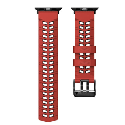 For Apple Watch Series 9 45mm Twill Dual-row Buckle Silicone Watch Band(Red Black) by buy2fix