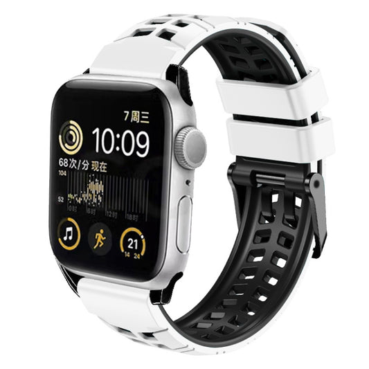 For Apple Watch SE 2023 40mm Twill Dual-row Buckle Silicone Watch Band(White Black) by buy2fix