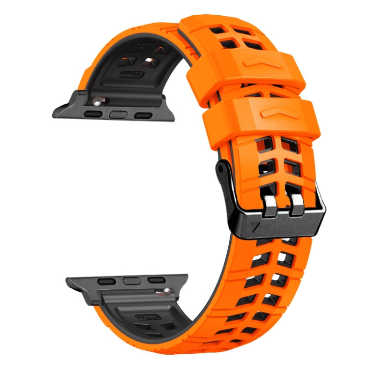 For Apple Watch SE 2023 44mm Twill Dual-row Buckle Silicone Watch Band(Orange Black) - Watch Bands by buy2fix | Online Shopping UK | buy2fix