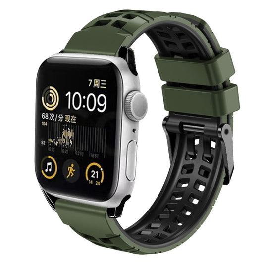 For Apple Watch SE 2023 44mm Twill Dual-row Buckle Silicone Watch Band(Army Green Black) by buy2fix