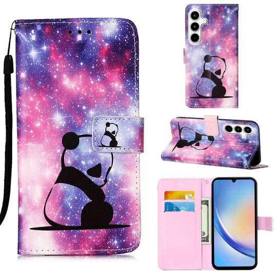 For Samsung Galaxy A35 5G Colored Drawing Pattern Plain Weave Leather Phone Case(Baby Panda)