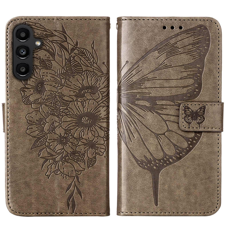 For Samsung Galaxy A15 Embossed Butterfly Leather Phone Case(Grey) by buy2fix