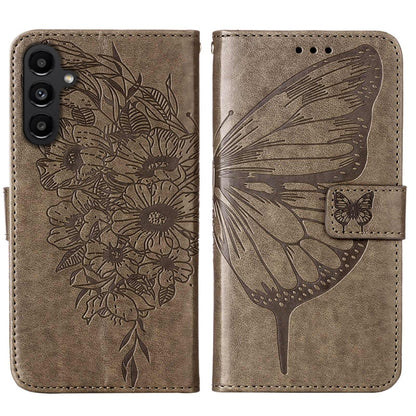 For Samsung Galaxy A15 Embossed Butterfly Leather Phone Case(Grey) by buy2fix