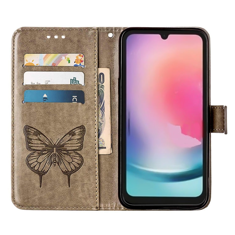 For Samsung Galaxy A15 Embossed Butterfly Leather Phone Case(Grey) by buy2fix