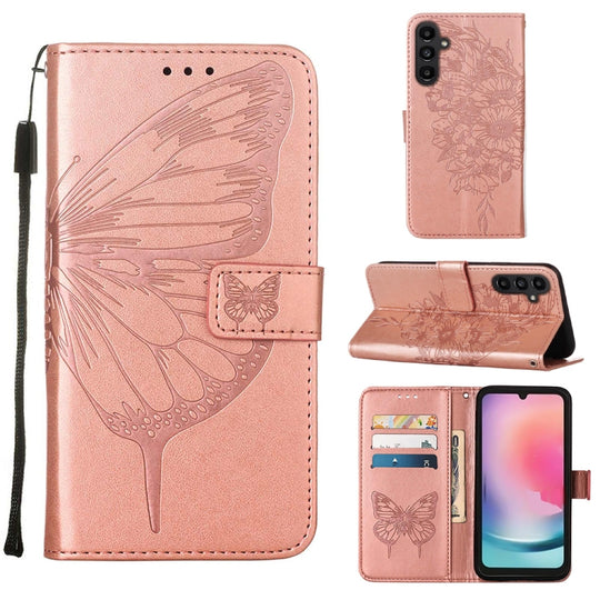 For Samsung Galaxy A15 Embossed Butterfly Leather Phone Case(Rose Gold)