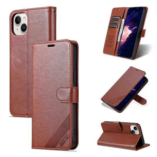 For iPhone 15 AZNS Sheepskin Texture Flip Leather Phone Case(Brown) - iPhone 15 Cases by AZNS | Online Shopping UK | buy2fix