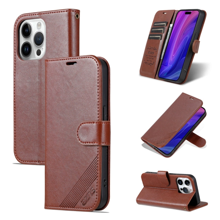 For iPhone 15 Pro AZNS Sheepskin Texture Flip Leather Phone Case(Brown) - iPhone 15 Pro Cases by AZNS | Online Shopping UK | buy2fix