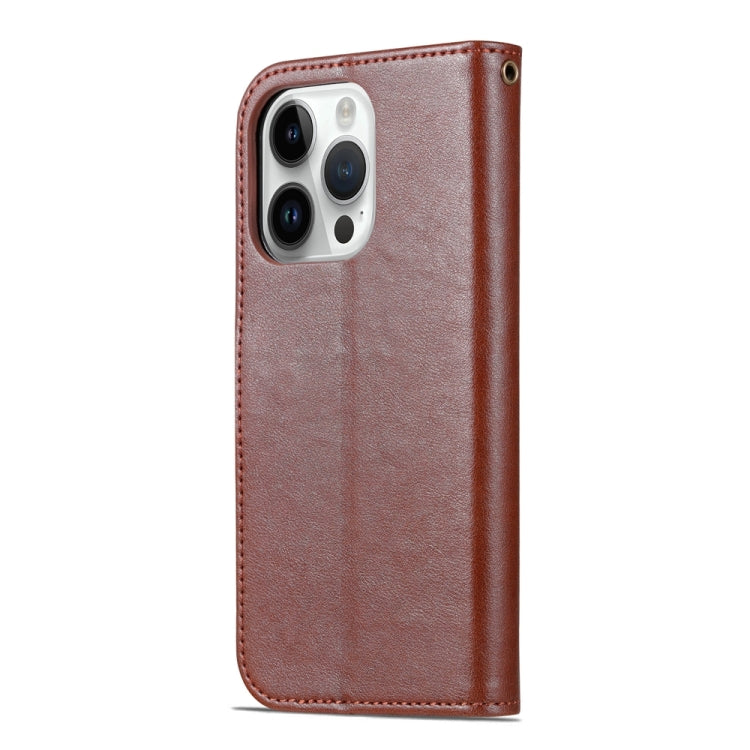 For iPhone 15 Pro AZNS Sheepskin Texture Flip Leather Phone Case(Brown) - iPhone 15 Pro Cases by AZNS | Online Shopping UK | buy2fix