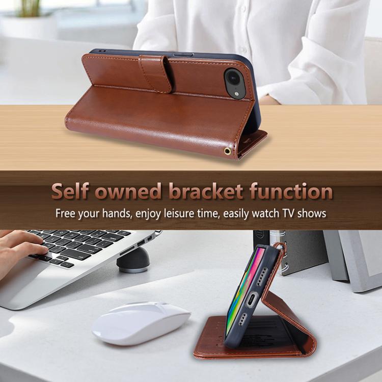 For iPhone 16e AZNS Sheepskin Texture Flip Leather Phone Case(Brown) - iPhone 16e Cases by AZNS | Online Shopping UK | buy2fix