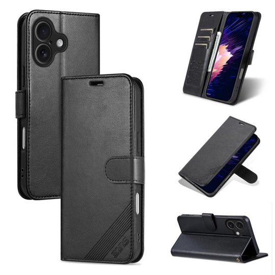 For iPhone 17 AZNS Sheepskin Texture Flip Leather Phone Case(Black)