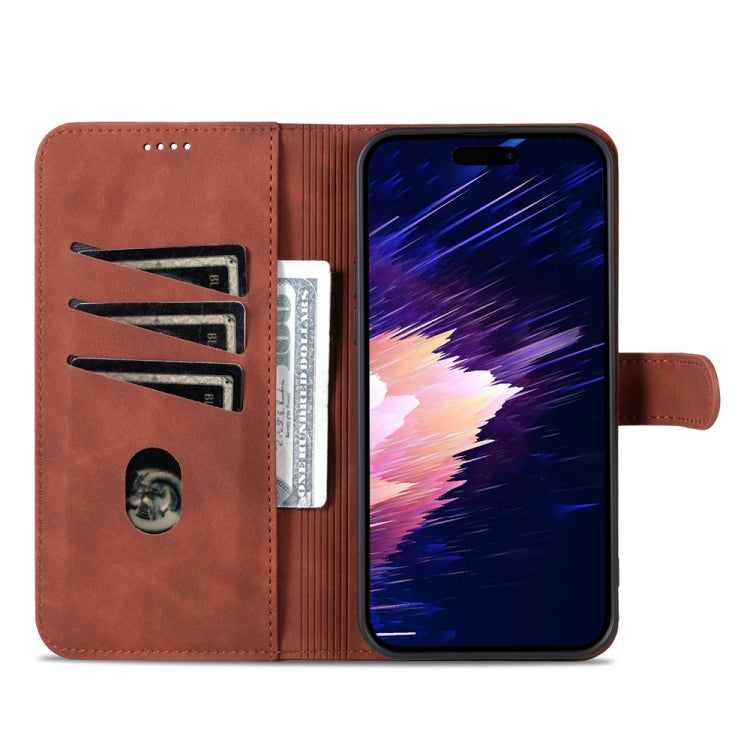 For iPhone 15 Plus AZNS Skin Feel Calf Texture Flip Leather Phone Case(Brown) - iPhone 15 Plus Cases by AZNS | Online Shopping UK | buy2fix