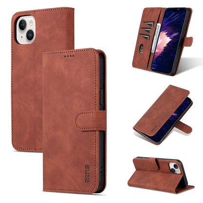 For iPhone 15 AZNS Skin Feel Calf Texture Flip Leather Phone Case(Brown) - iPhone 15 Cases by AZNS | Online Shopping UK | buy2fix
