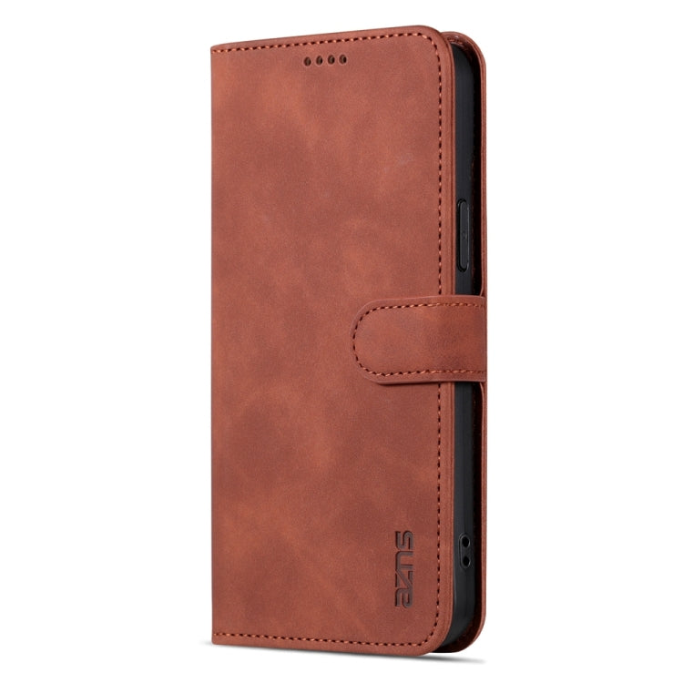 For iPhone 15 AZNS Skin Feel Calf Texture Flip Leather Phone Case(Brown) - iPhone 15 Cases by AZNS | Online Shopping UK | buy2fix
