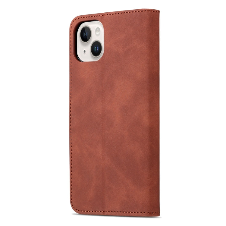 For iPhone 15 AZNS Skin Feel Calf Texture Flip Leather Phone Case(Brown) - iPhone 15 Cases by AZNS | Online Shopping UK | buy2fix