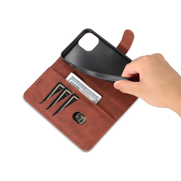 For iPhone 15 AZNS Skin Feel Calf Texture Flip Leather Phone Case(Brown) - iPhone 15 Cases by AZNS | Online Shopping UK | buy2fix