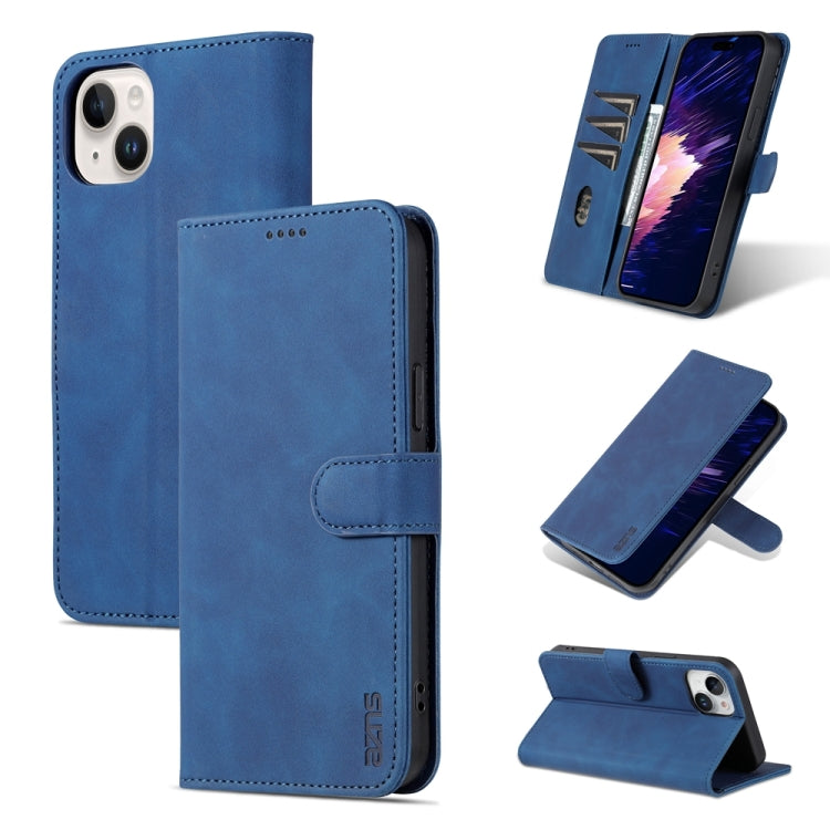 For iPhone 15 AZNS Skin Feel Calf Texture Flip Leather Phone Case(Blue) - iPhone 15 Cases by AZNS | Online Shopping UK | buy2fix