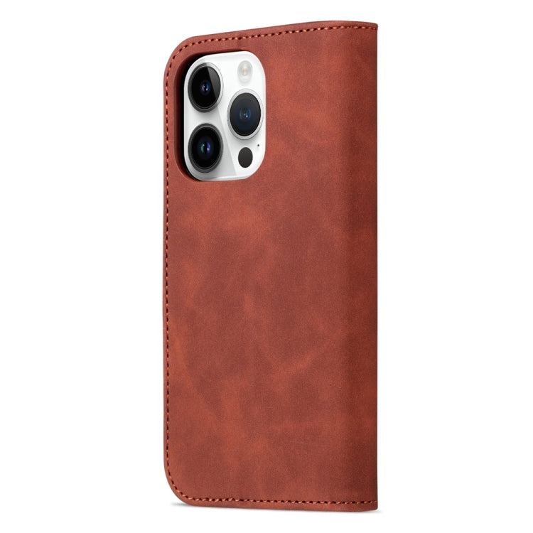 For iPhone 15 Pro AZNS Skin Feel Calf Texture Flip Leather Phone Case(Brown) - iPhone 15 Pro Cases by AZNS | Online Shopping UK | buy2fix