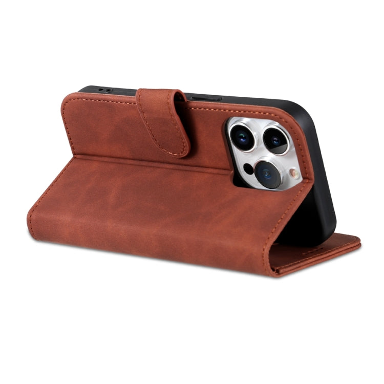 For iPhone 15 Pro AZNS Skin Feel Calf Texture Flip Leather Phone Case(Brown) - iPhone 15 Pro Cases by AZNS | Online Shopping UK | buy2fix