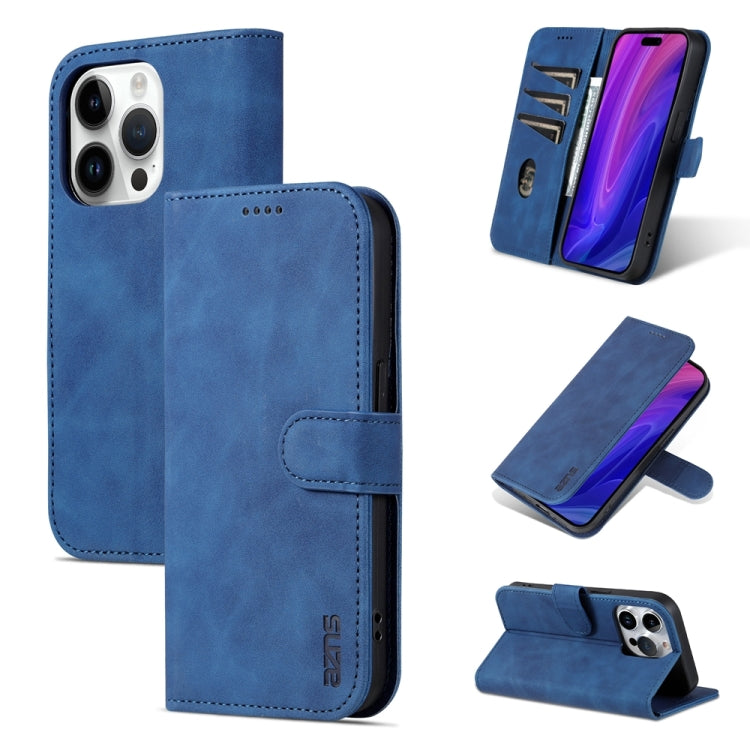 For iPhone 15 Pro AZNS Skin Feel Calf Texture Flip Leather Phone Case(Blue) - iPhone 15 Pro Cases by AZNS | Online Shopping UK | buy2fix