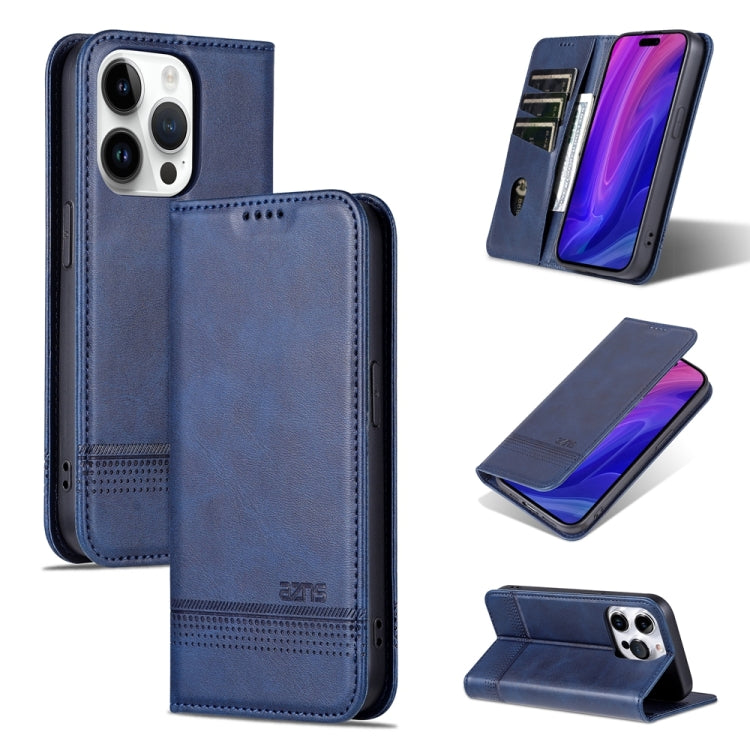 For iPhone 15 Pro Max AZNS Magnetic Calf Texture Flip Leather Phone Case(Dark Blue) by AZNS