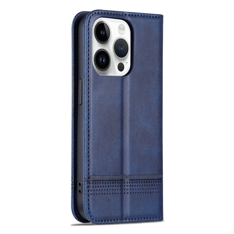 For iPhone 15 Pro Max AZNS Magnetic Calf Texture Flip Leather Phone Case(Dark Blue) by AZNS
