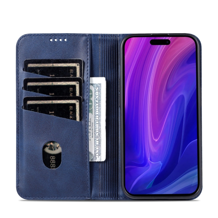 For iPhone 15 Pro Max AZNS Magnetic Calf Texture Flip Leather Phone Case(Dark Blue) by AZNS