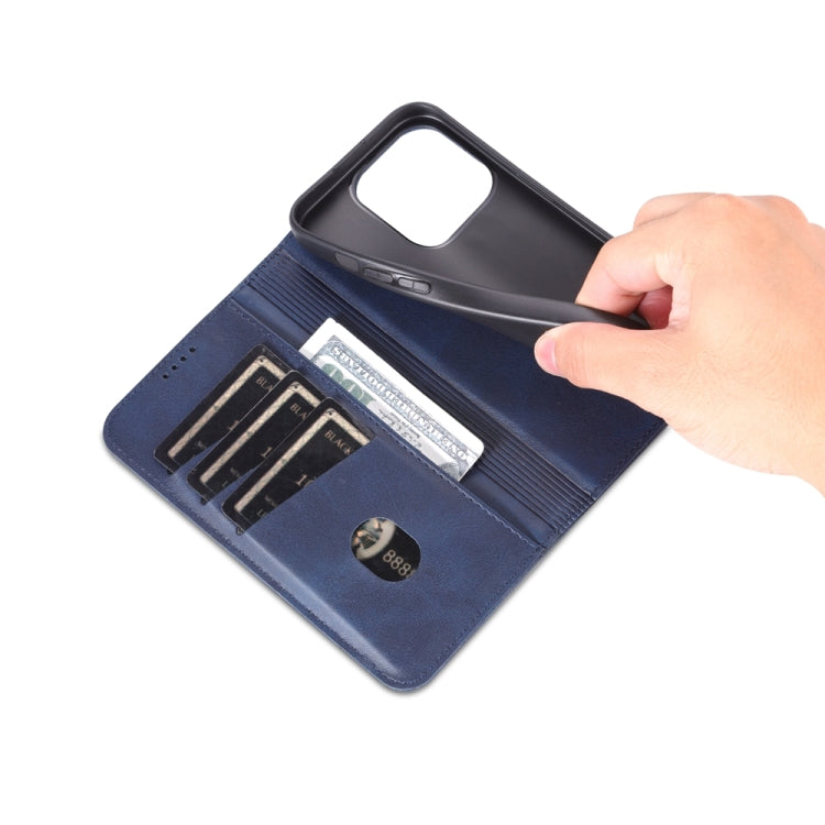 For iPhone 15 Pro Max AZNS Magnetic Calf Texture Flip Leather Phone Case(Dark Blue) by AZNS
