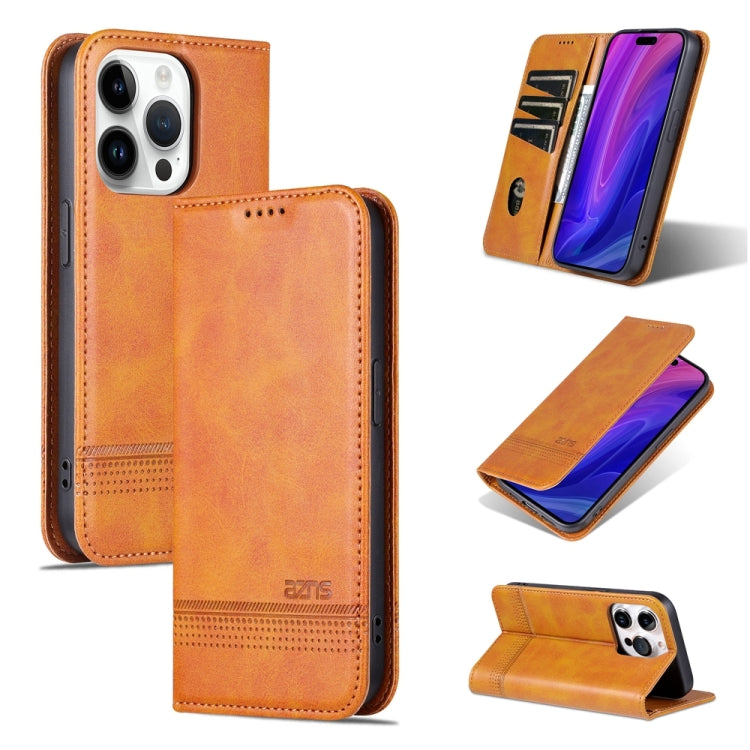 For iPhone 15 Pro AZNS Magnetic Calf Texture Flip Leather Phone Case(Light Brown) - iPhone 15 Pro Cases by AZNS | Online Shopping UK | buy2fix