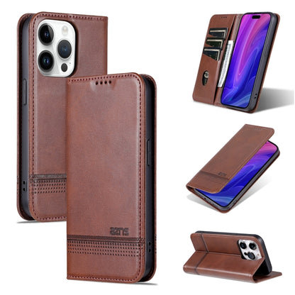For iPhone 15 Pro AZNS Magnetic Calf Texture Flip Leather Phone Case(Dark Brown) - iPhone 15 Pro Cases by AZNS | Online Shopping UK | buy2fix