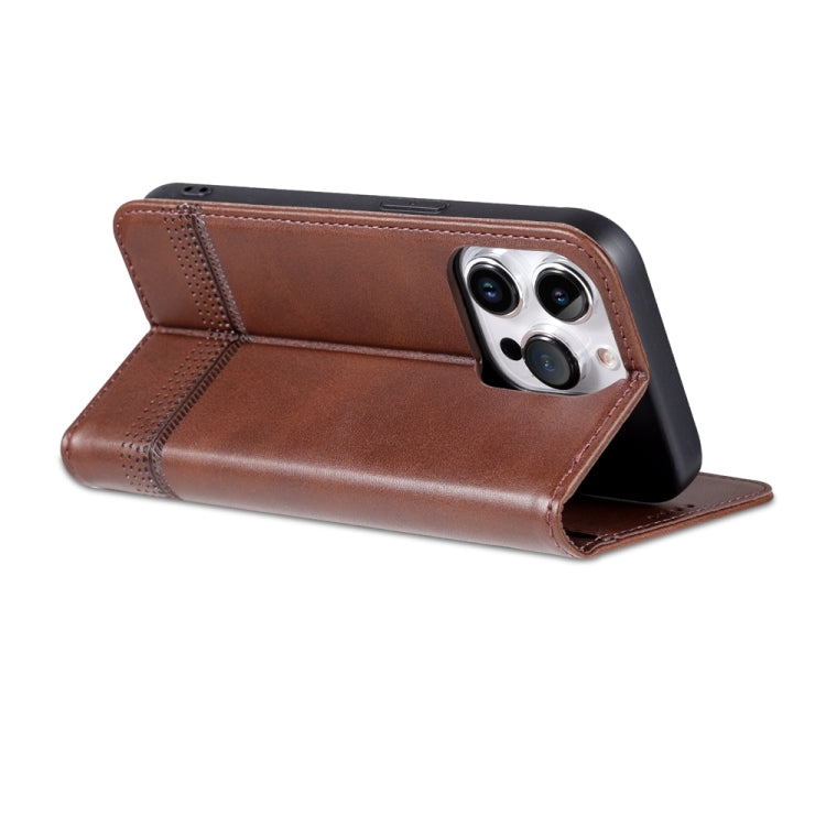 For iPhone 15 Pro AZNS Magnetic Calf Texture Flip Leather Phone Case(Dark Brown) - iPhone 15 Pro Cases by AZNS | Online Shopping UK | buy2fix