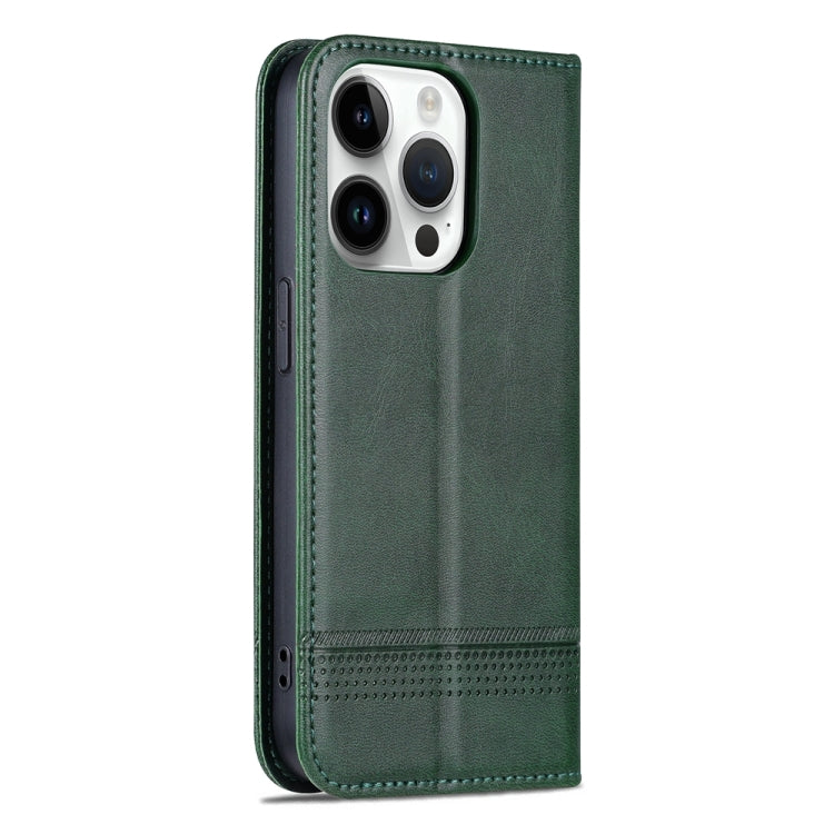 For iPhone 15 Pro AZNS Magnetic Calf Texture Flip Leather Phone Case(Dark Green) - iPhone 15 Pro Cases by AZNS | Online Shopping UK | buy2fix