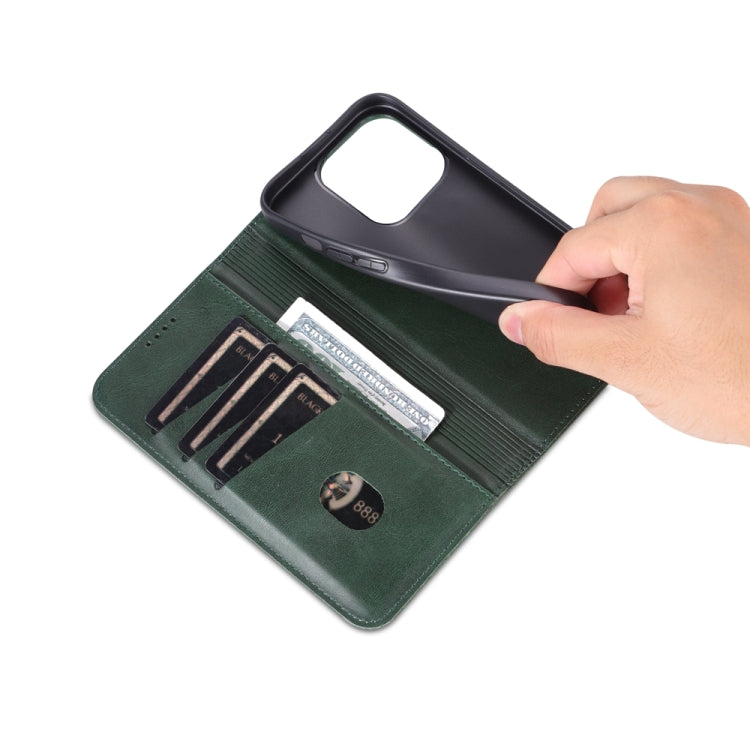 For iPhone 15 Pro AZNS Magnetic Calf Texture Flip Leather Phone Case(Dark Green) - iPhone 15 Pro Cases by AZNS | Online Shopping UK | buy2fix