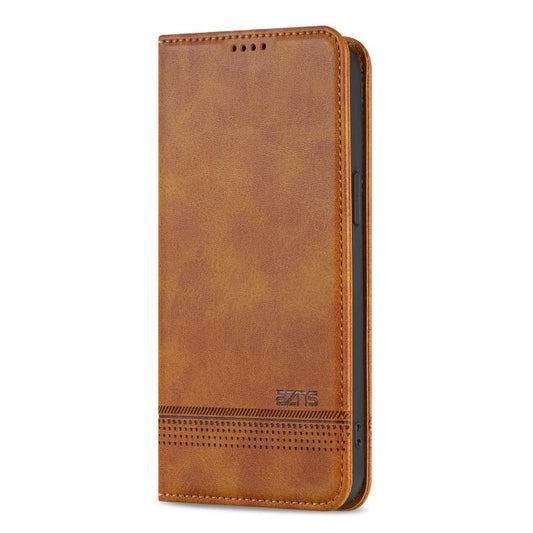 For iPhone 16e AZNS Magnetic Calf Texture Flip Leather Phone Case(Light Brown) - iPhone 16e Cases by AZNS | Online Shopping UK | buy2fix